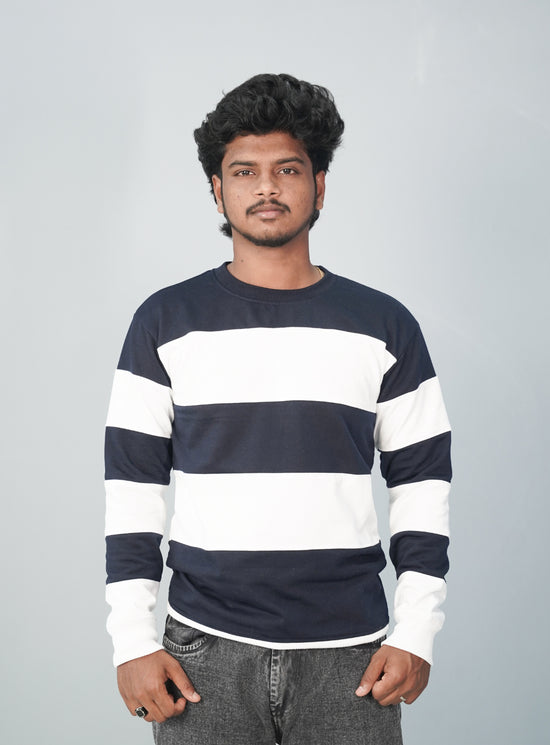 Full Sleeve Round Neck Cuttens Tshirt for Men-navy blue