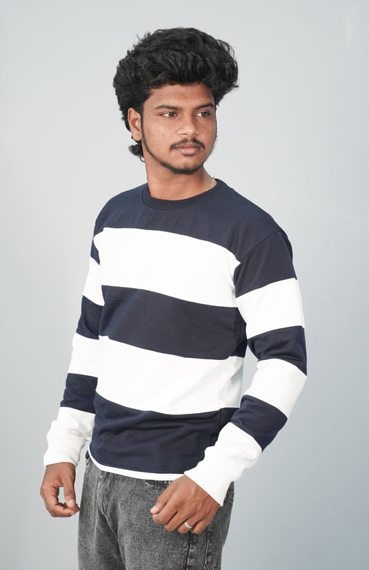 Full Sleeve Round Neck Cuttens Tshirt for Men-navy blue