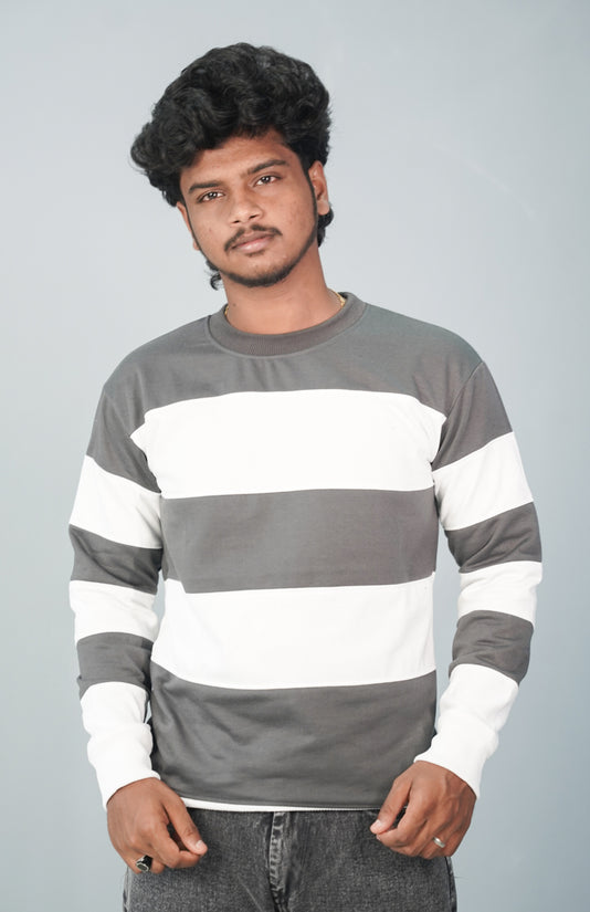 Full Sleeve Round Neck Cuttens Tshirt for Men- grey