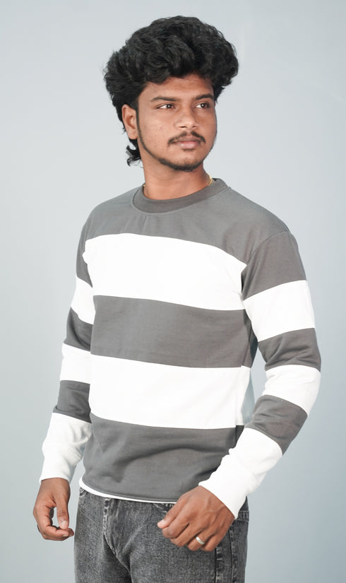 Full Sleeve Round Neck Cuttens Tshirt for Men- grey