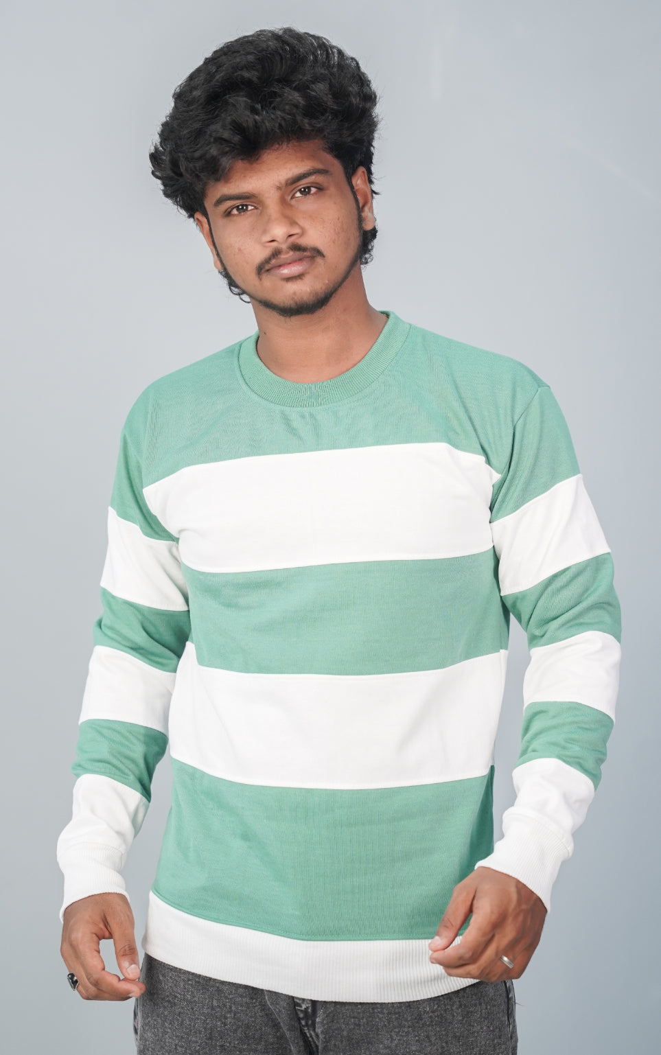 Full Sleeve Round Neck Cuttens Tshirt for Men-  green