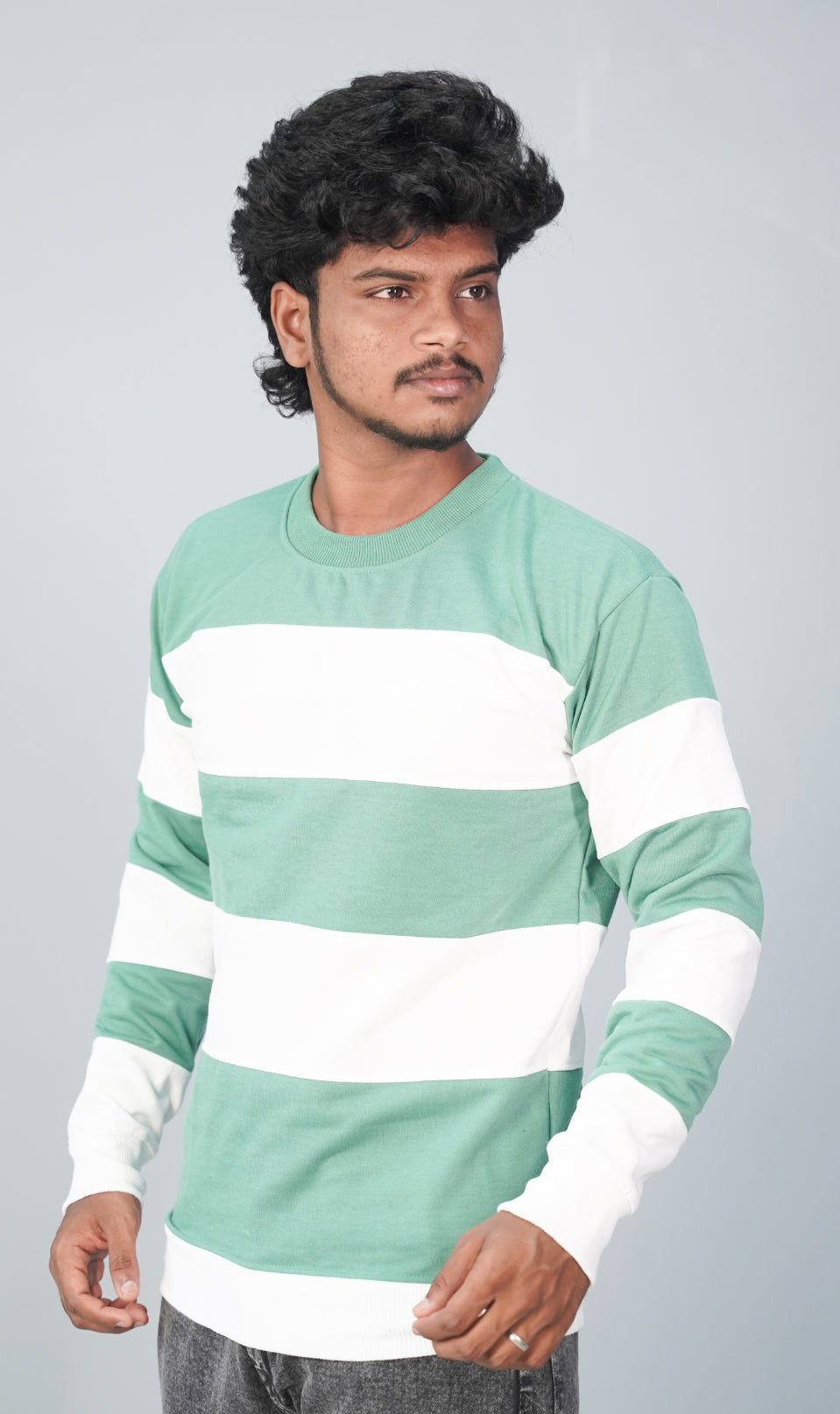 Full Sleeve Round Neck Cuttens Tshirt for Men-  green