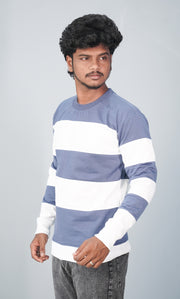 Full Sleeve Round Neck Cuttens Tshirt for Men- Denim Blue-T-Shirt-7 Man