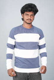 Full Sleeve Round Neck Cuttens Tshirt for Men- Denim Blue-T-Shirt-7 Man