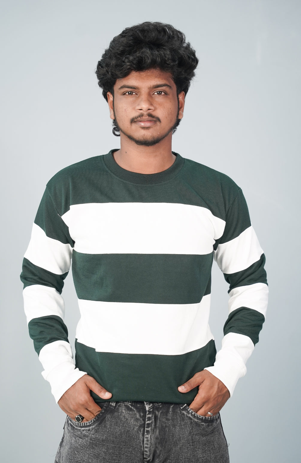 Full Sleeve Round Neck Cuttens Tshirt for Men-  bottle green
