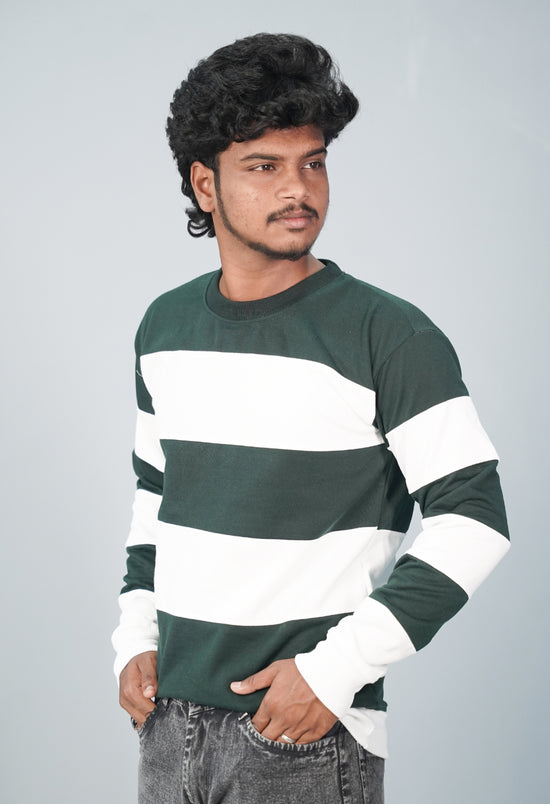Full Sleeve Round Neck Cuttens Tshirt for Men-  bottle green