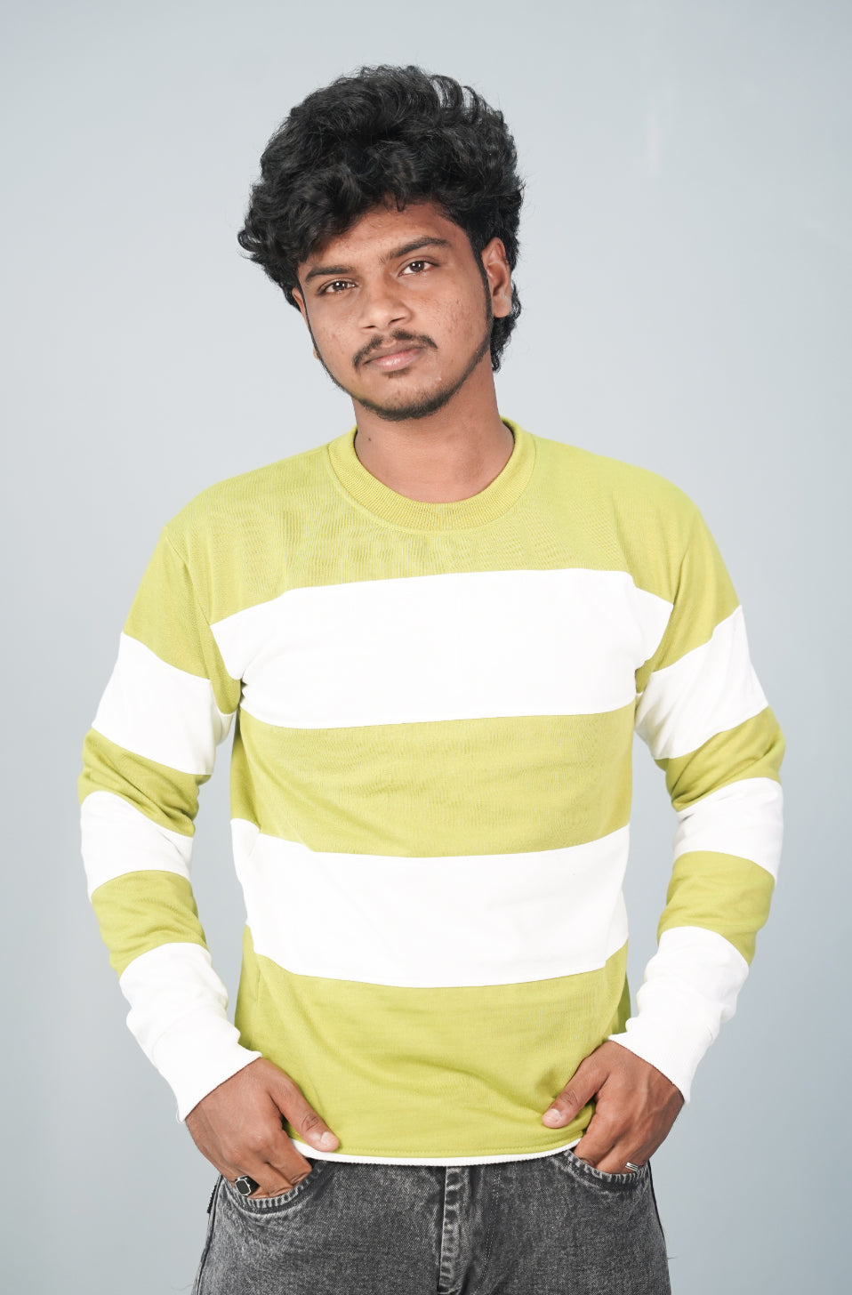 Full Sleeve Round Neck Cuttens Tshirt for Men- light green