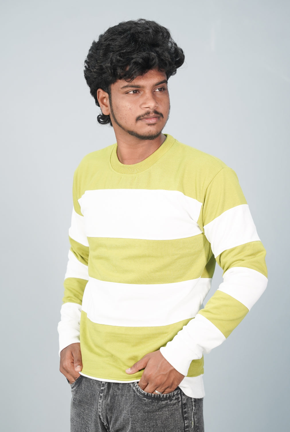 Full Sleeve Round Neck Cuttens Tshirt for Men- light green