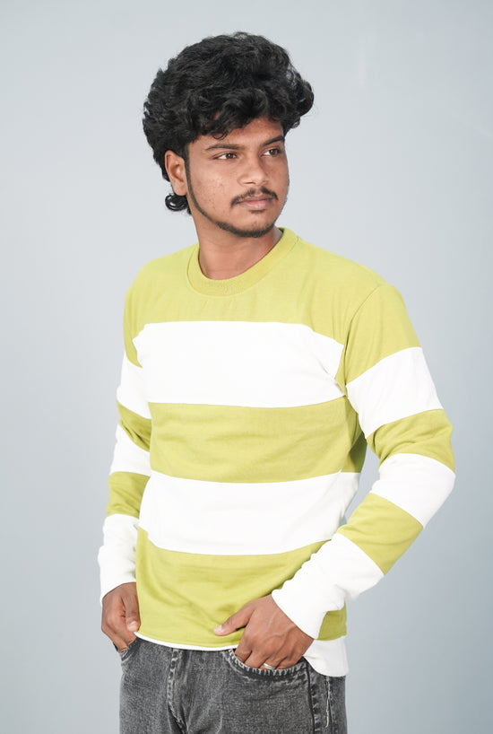 Full Sleeve Round Neck Cuttens Tshirt for Men- light green