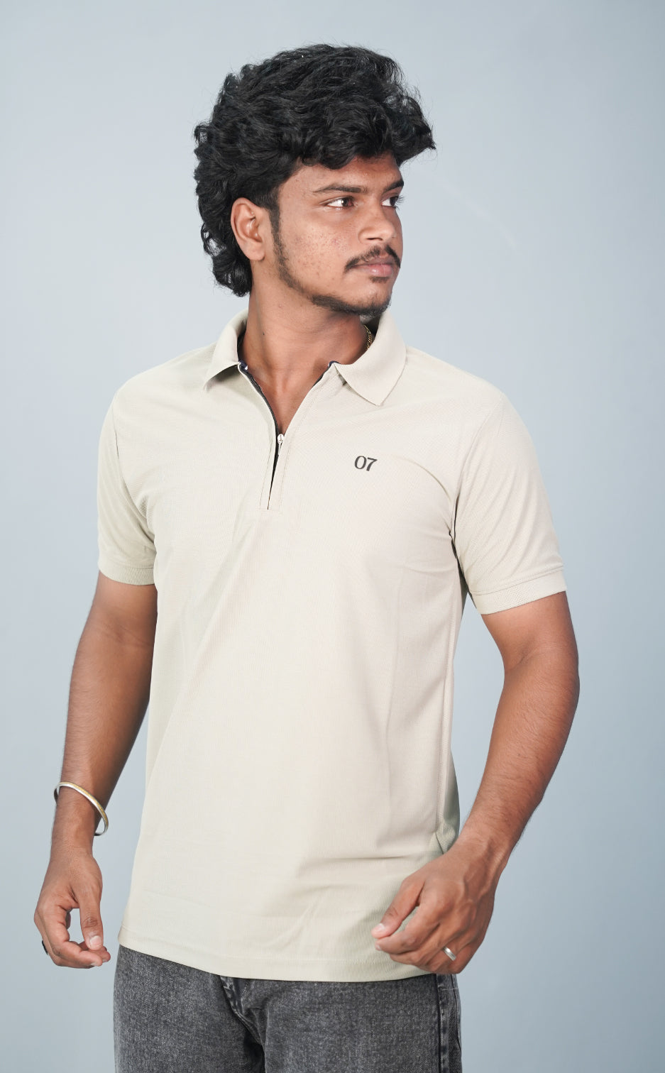 Half Sleeve Collar Neck Korean Zipper 07 Tshirt for Men- Sandle
