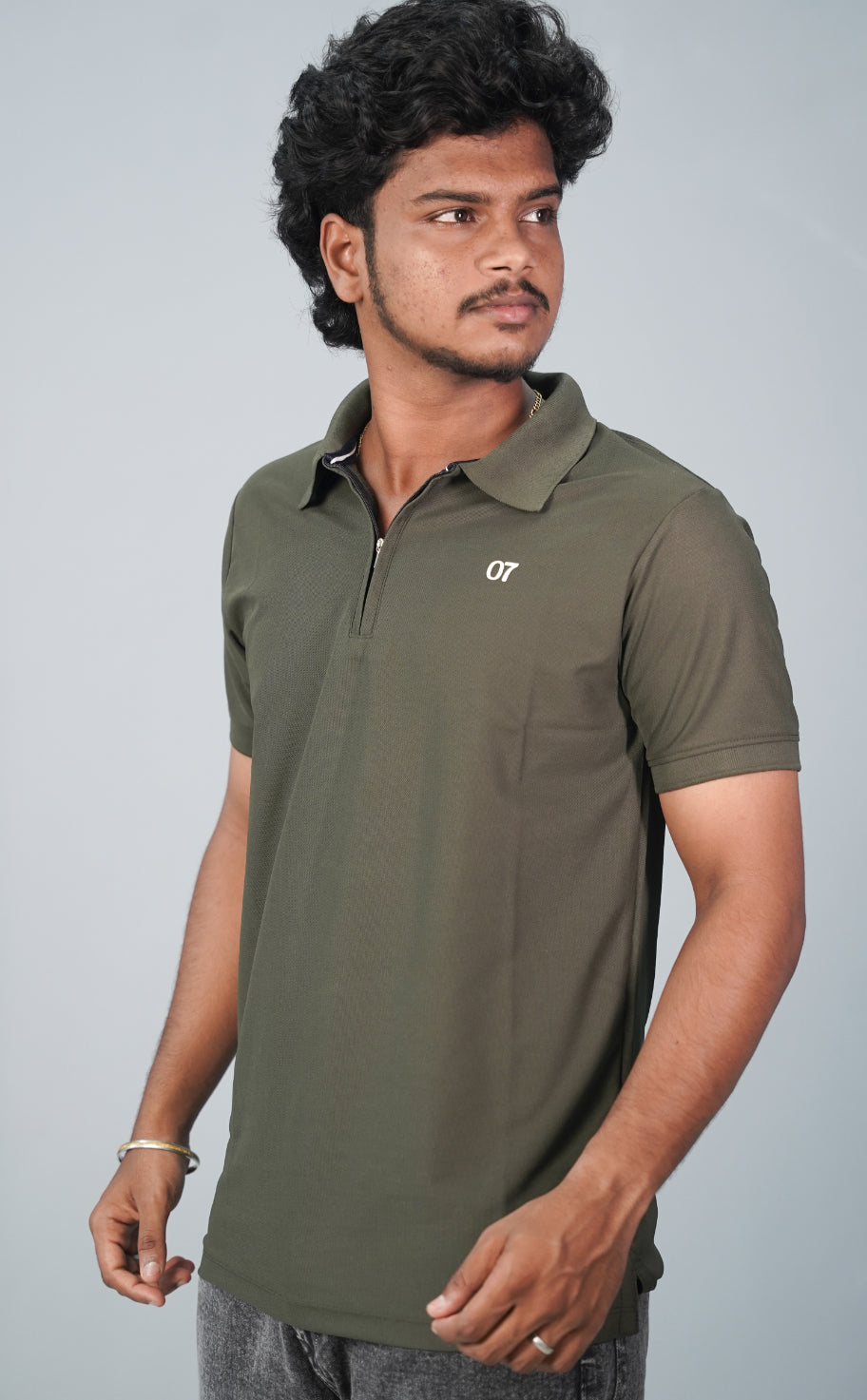 Half Sleeve Collar Neck Korean Zipper 07 Tshirt for Men- Mahendhi Green