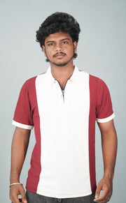 Korean Half Sleeve Collar Neck ZIpper Tshirt for Men- White with Red-T-Shirt-7 Man