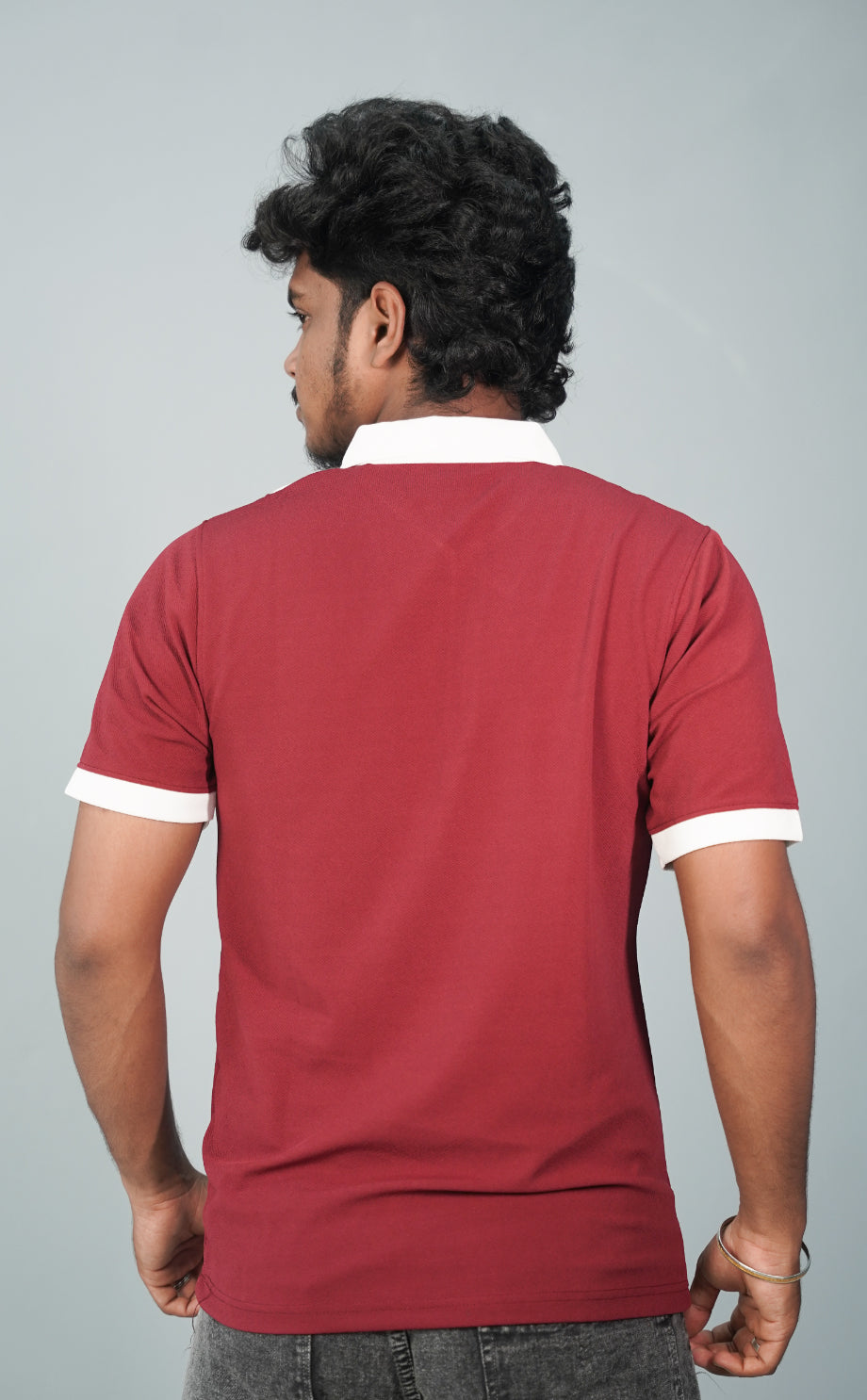 Korean Cuttens Half Sleeve Collar Neck ZIpper Tshirt for Men-Red