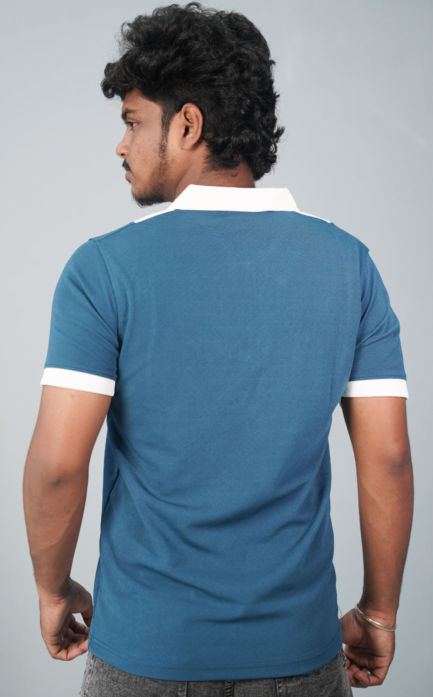 Korean Cuttens Half Sleeve Collar Neck ZIpper Tshirt for Men- Blue