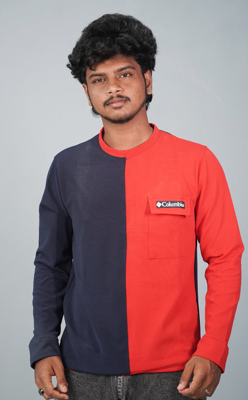 Full Sleeve Round Neck Double Color Tshirt for Men-Blue and Red