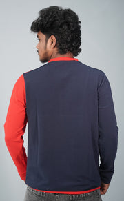Full Sleeve Round Neck Double Color Tshirt for Men- NavyBlue and Red-T-Shirt-7 Man