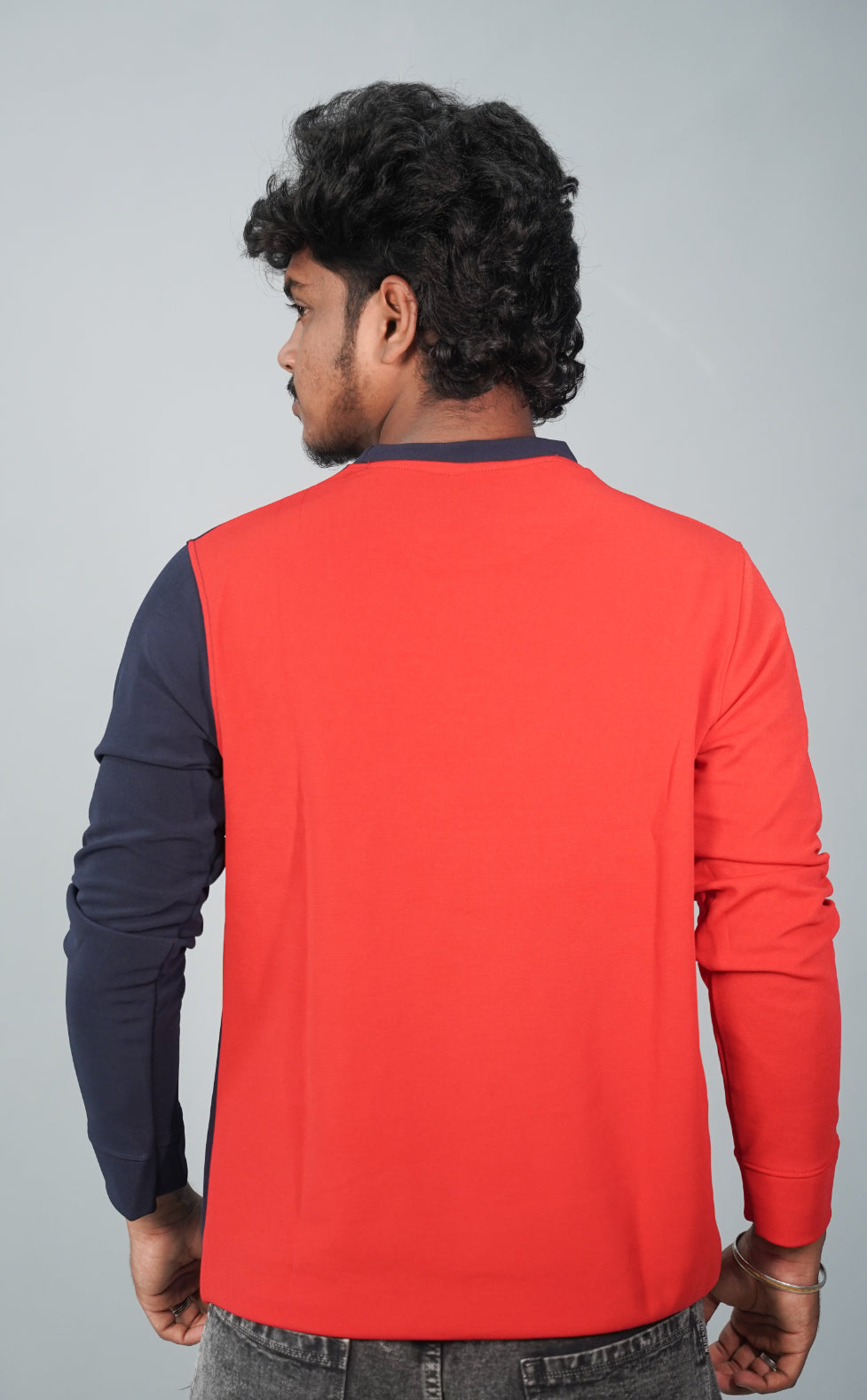 Full Sleeve Round Neck Double Color Tshirt for Men- Red and Blue