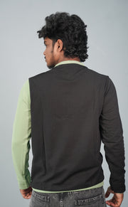 Full Sleeve Round Neck Double Color Tshirt for Men- Black and Green-T-Shirt-7 Man
