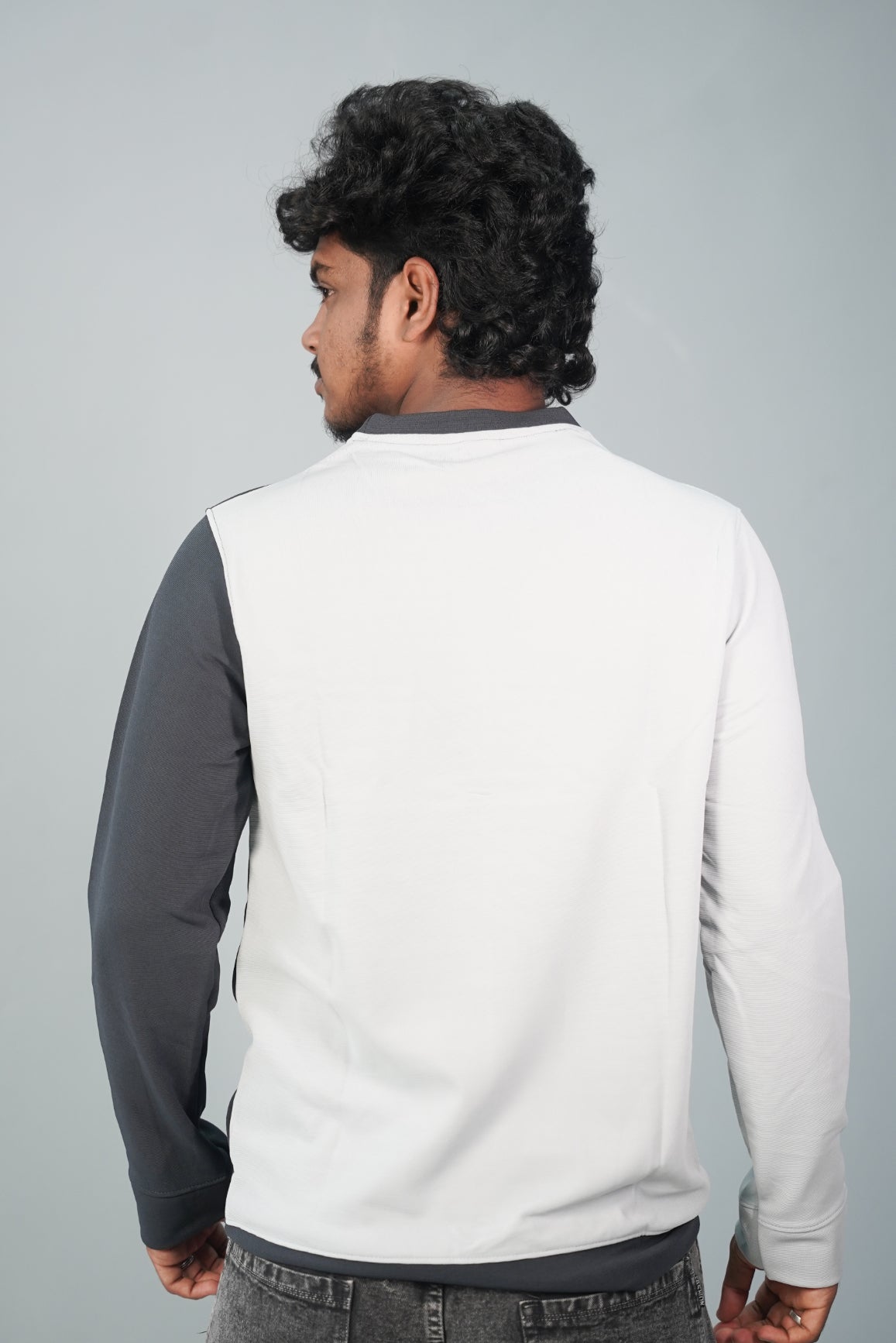 Full Sleeve Round Neck Double Color Tshirt for Men-  Ash and Black