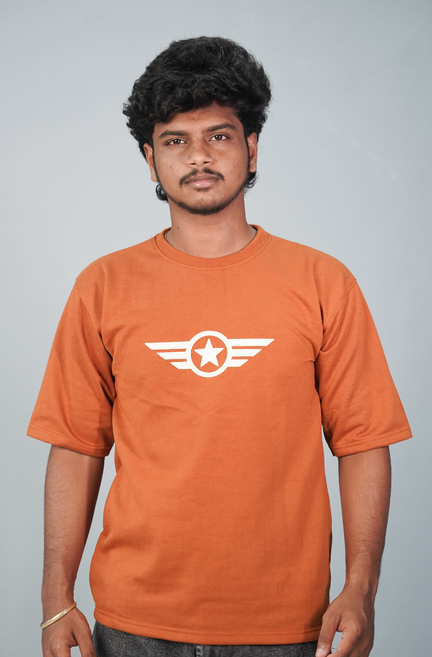 Five Sleeve Round Neck STAR Printed Tshirt for Men-Orange-T-Shirt-7 Man