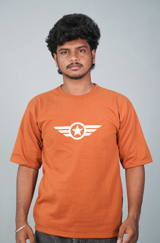 Five Sleeve Round Neck STAR Printed Tshirt for Men-Orange-T-Shirt-7 Man