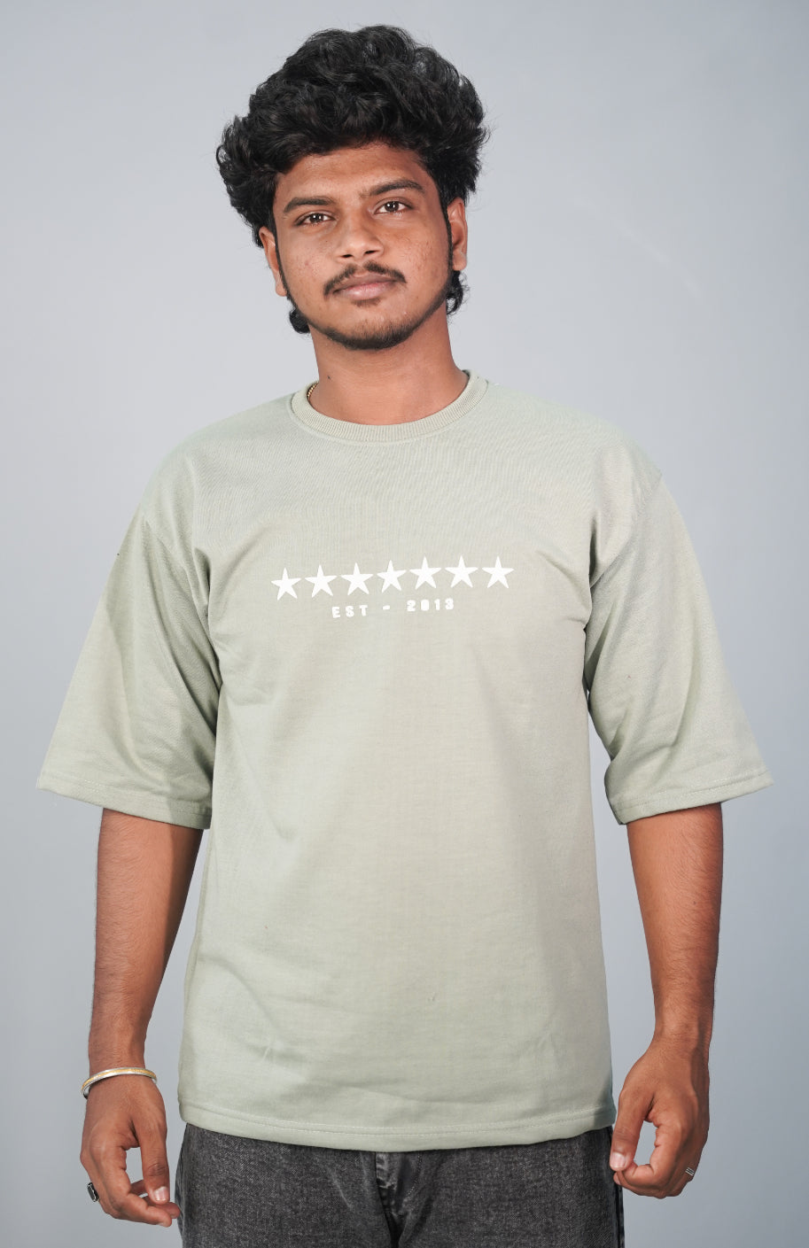 Five Sleeve Round Neck STAR Printed Tshirt for Men-Pista Green-T-Shirt-7 Man