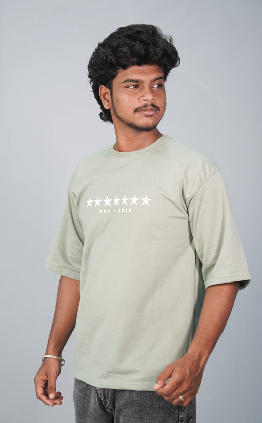 Five Sleeve Round Neck STAR Printed Tshirt for Men-Pista Green-T-Shirt-7 Man