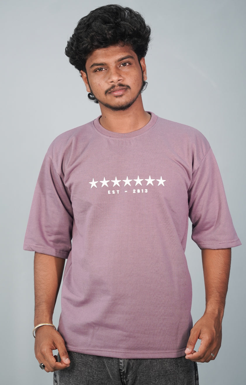 Five Sleeve Round Neck STAR Printed Tshirt for Men- Purple-T-Shirt-7 Man