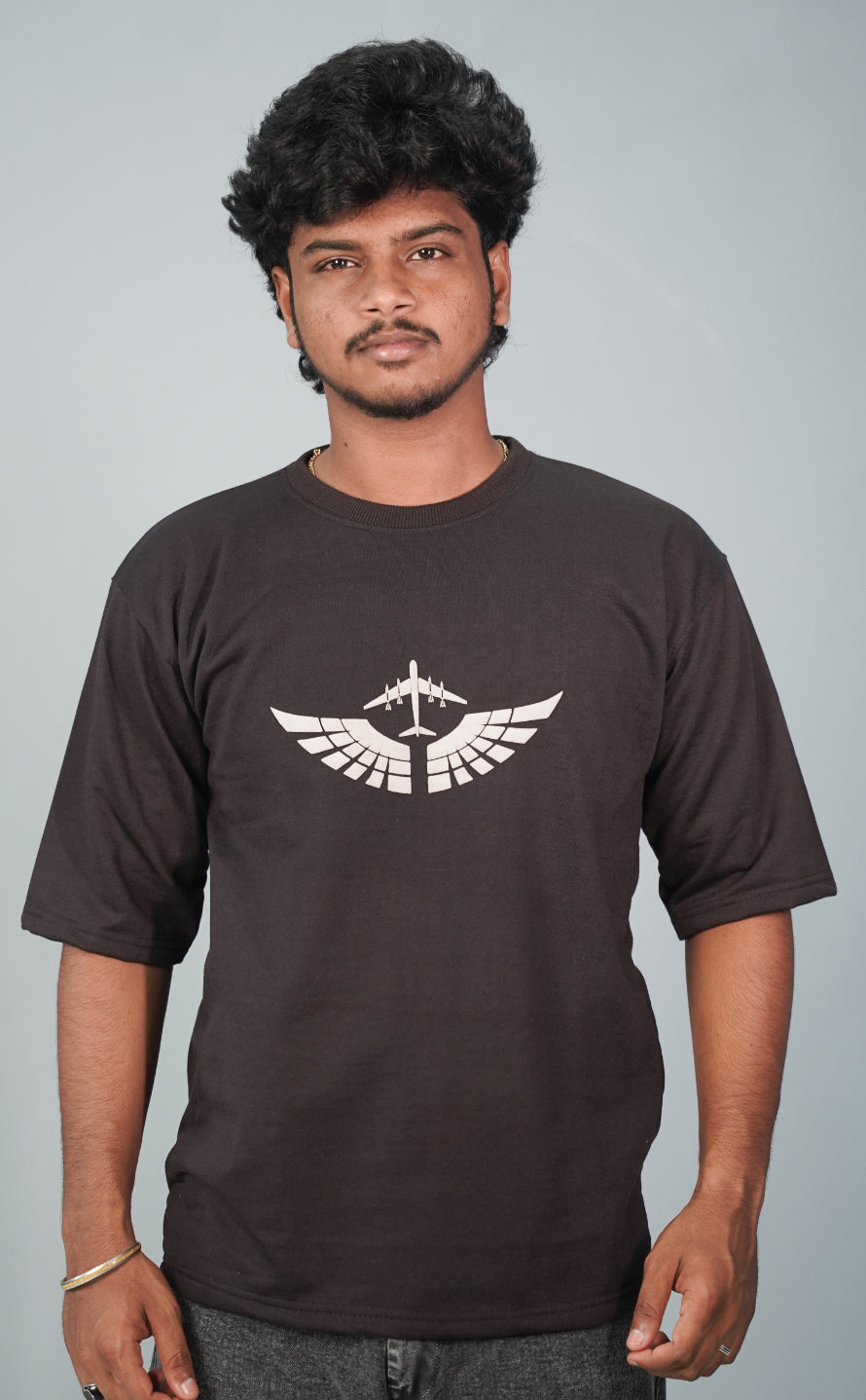 Five Sleeve Round Neck AERO Printed Tshirt for Men- Chocolate Brown-T-Shirt-7 Man