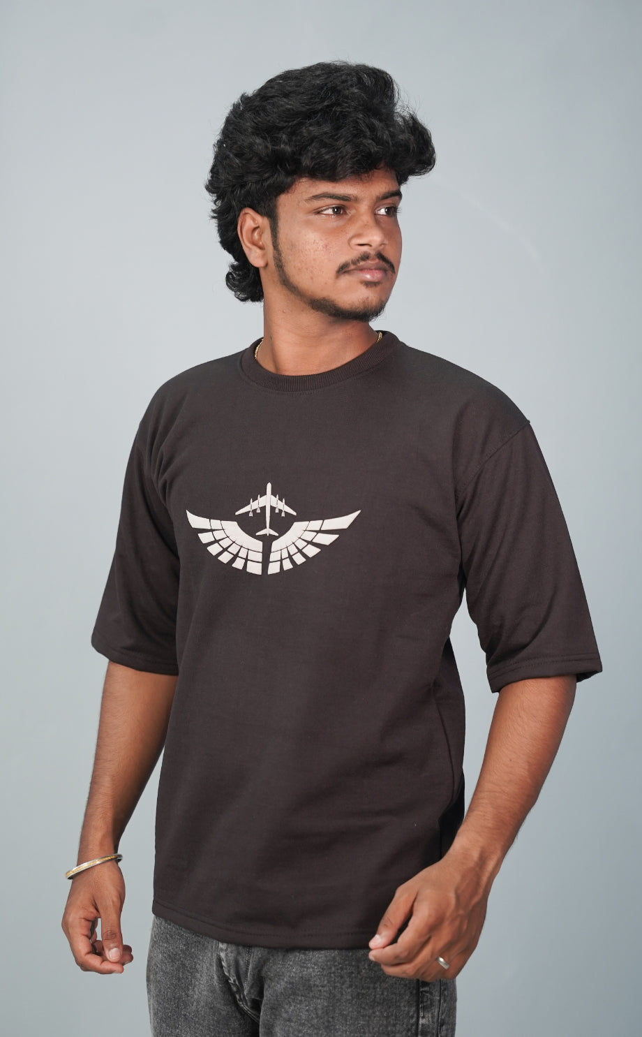 Five Sleeve Round Neck AERO Printed Tshirt for Men- Chocolate Brown-T-Shirt-7 Man