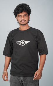 Five Sleeve Round Neck STAR Printed Tshirt for Men- Black-T-Shirt-7 Man
