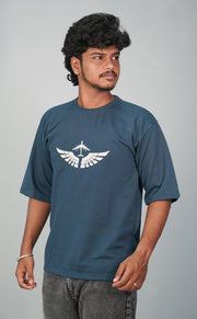 Five Sleeve Round Neck AERO Printed Tshirt for Men- Petrol Blue-T-Shirt-7 Man