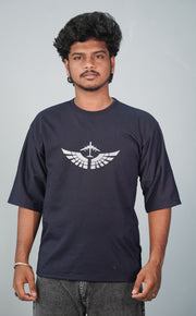 Five Sleeve Round Neck AERO Printed Tshirt for Men- Navy Blue-T-Shirt-7 Man