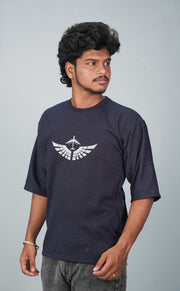 Five Sleeve Round Neck AERO Printed Tshirt for Men- Navy Blue-T-Shirt-7 Man