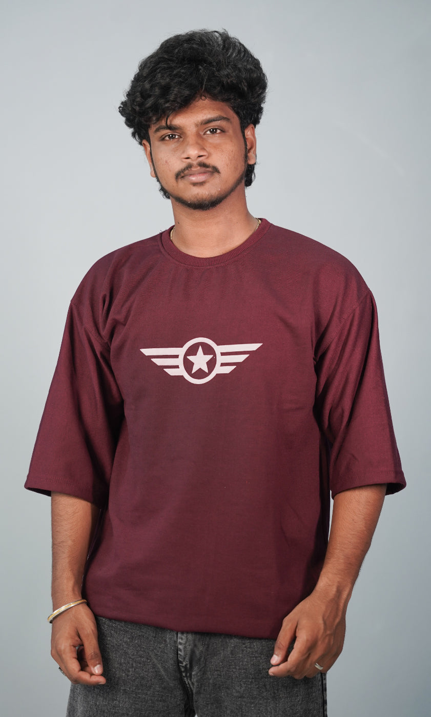 Five Sleeve Round Neck STAR Printed Tshirt for Men- Grape Shade-T-Shirt-7 Man