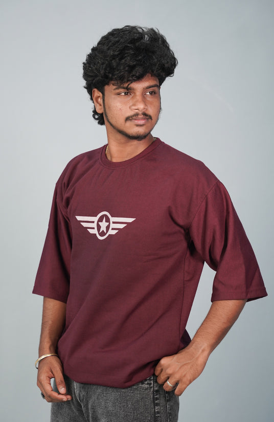 Five Sleeve Round Neck STAR Printed Tshirt for Men- Grape Shade-T-Shirt-7 Man