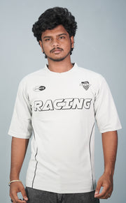 Five Sleeve Round Neck RACING Printed Tshirt for Men- Ash-T-Shirt-7 Man