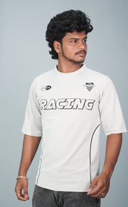 Five Sleeve Round Neck RACING Printed Tshirt for Men- Ash-T-Shirt-7 Man