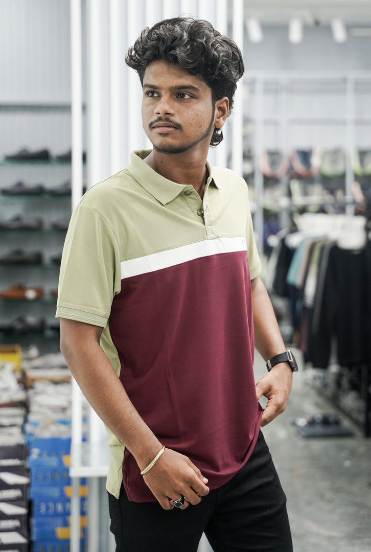 Mens Half Sleeve Polo Cuttens Collar Neck T-Shirt - Maroon 