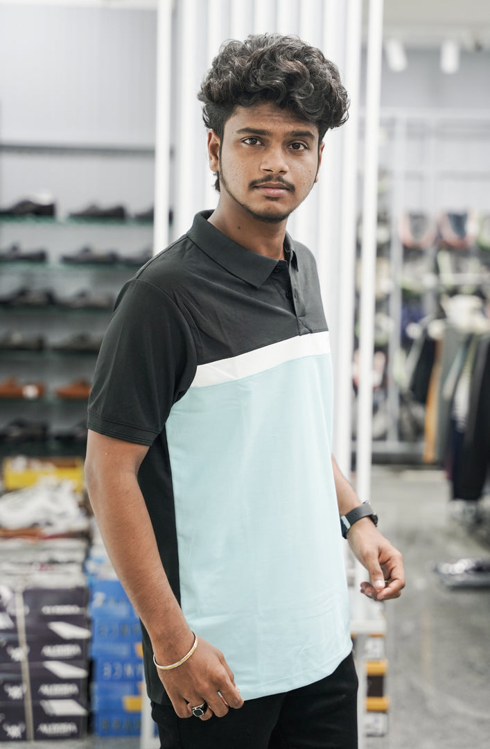 Mens Half Sleeve Polo Cuttens Collar Neck T-Shirt - Light Blue