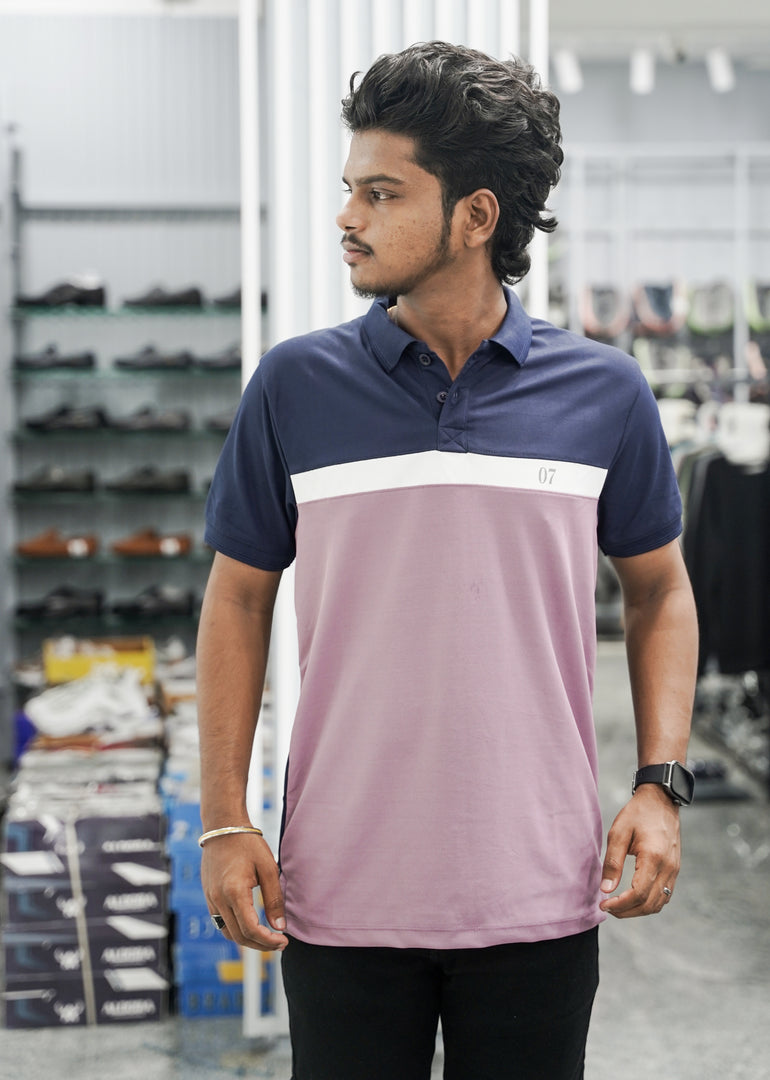 Mens Half Sleeve Polo Cuttens Collar Neck T-Shirt - Purple