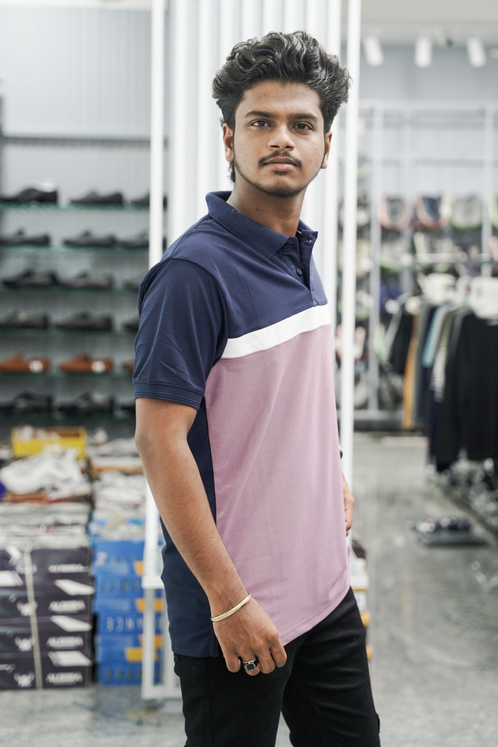 Mens Half Sleeve Polo Cuttens Collar Neck T-Shirt - Purple