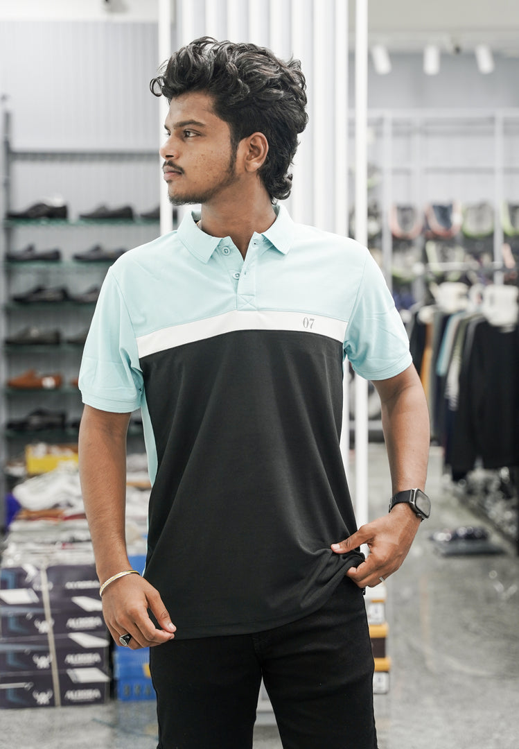 Mens Half Sleeve Polo Cuttens Collar Neck T-Shirt - Black-7 Man