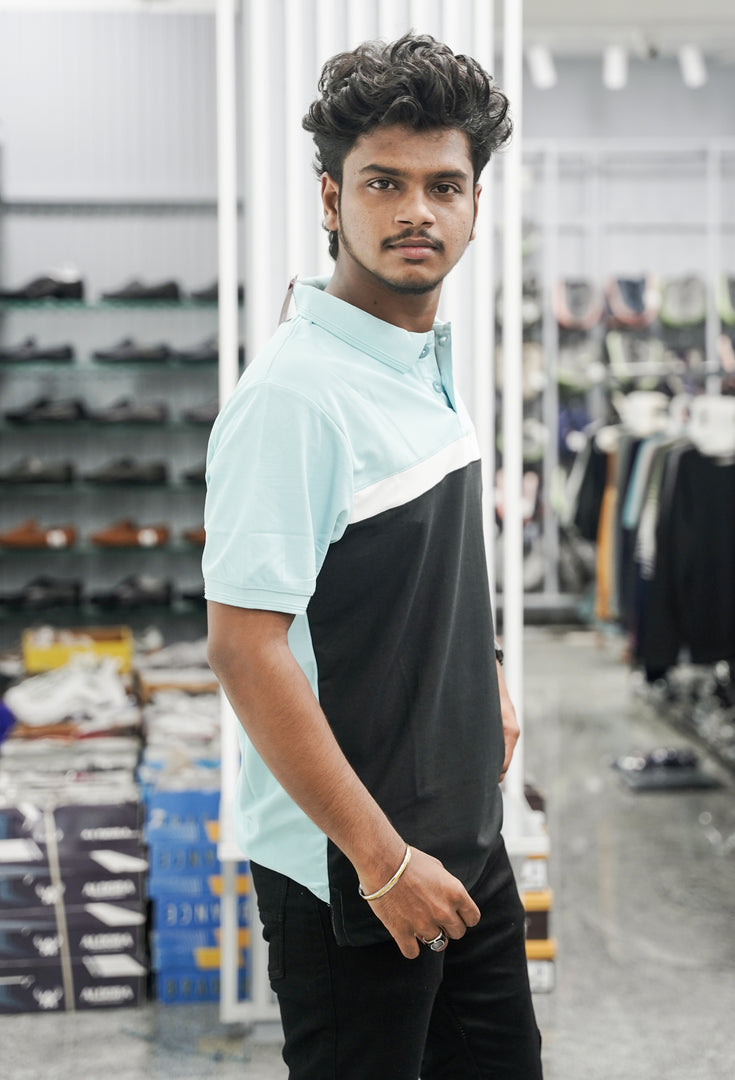 Mens Half Sleeve Polo Cuttens Collar Neck T-Shirt - Black-7 Man