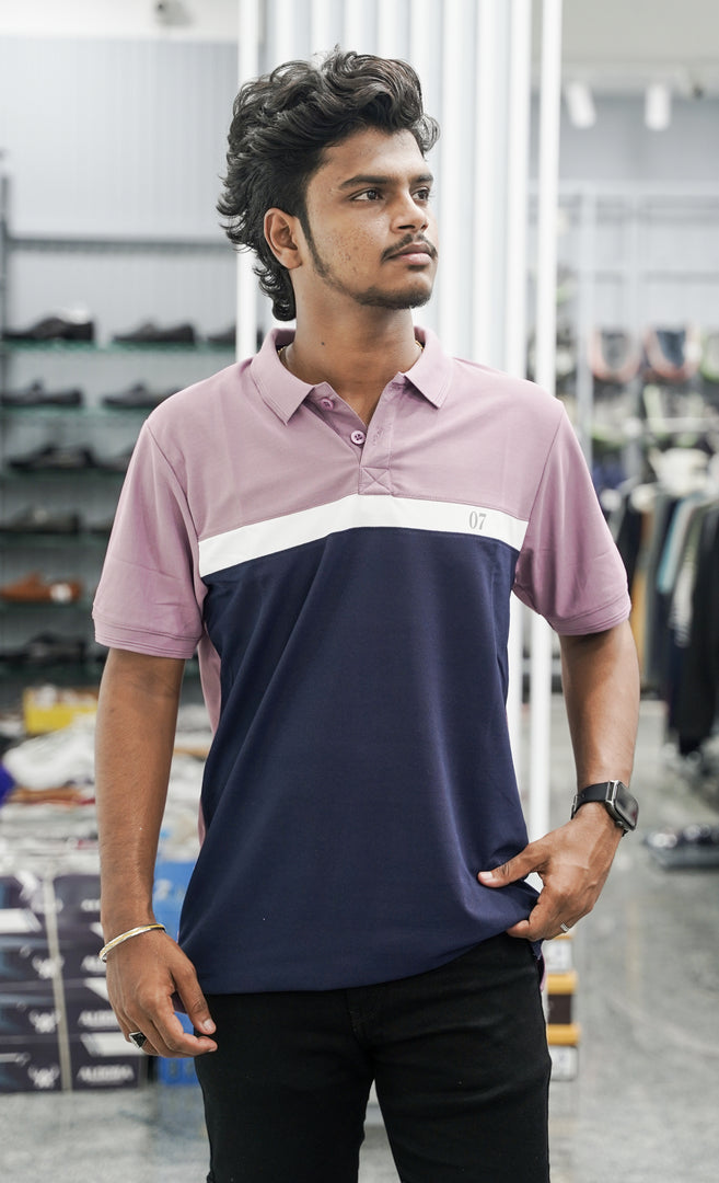 Mens Half Sleeve Polo Cuttens Collar Neck T-Shirt - Navy Blue