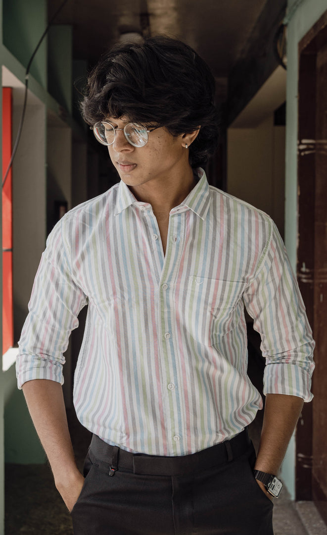 ATTRACTIVE FULL SLEEVE STRIPED COTTON SHIRT-PINKISH SHADE