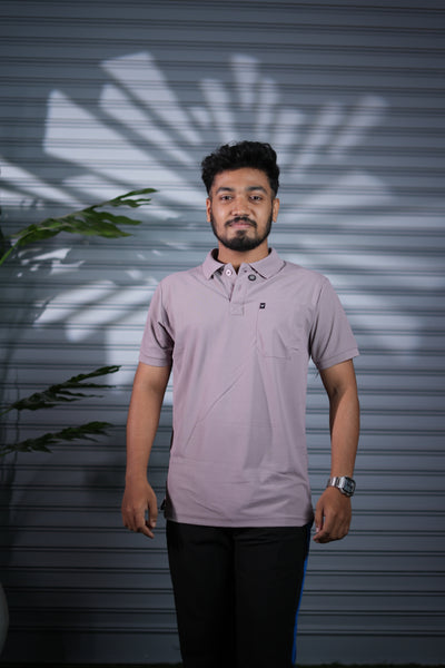 Men's Short Sleeve Polo T-Shirt | Premium Collar Neck Casual Wear - Lavender