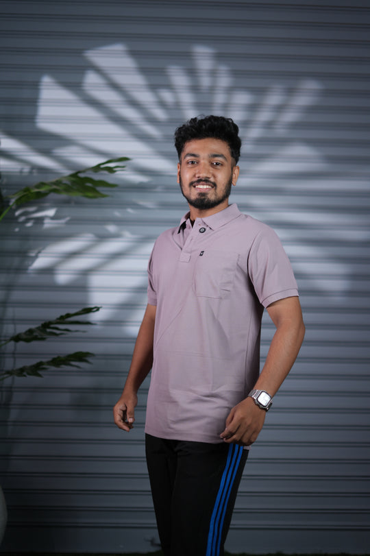 Men's Short Sleeve Polo T-Shirt | Button Pocket Premium Collar Neck Casual Wear - Lavender – alternate view – 7MAN India