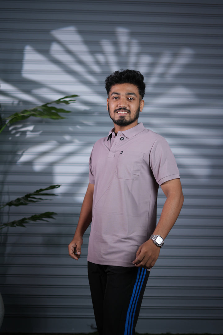 Men's Short Sleeve Polo T-Shirt | Premium Collar Neck Casual Wear - Lavender