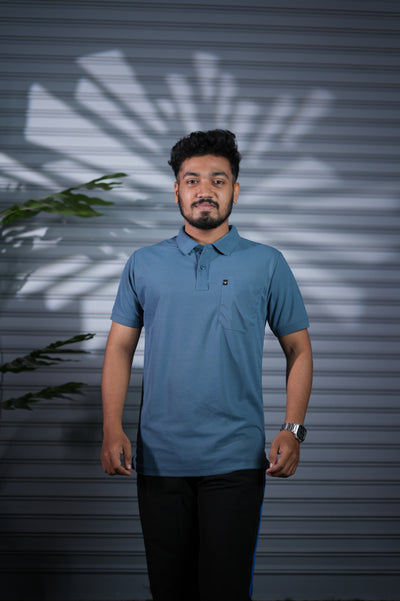 Men's Short Sleeve Polo T-Shirt | Premium Collar Neck Casual Wear - Steel Blue